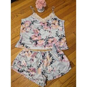 Lilac & London Mint Green Floral Camisole & Short Satin Pajama Set Lace 2XL